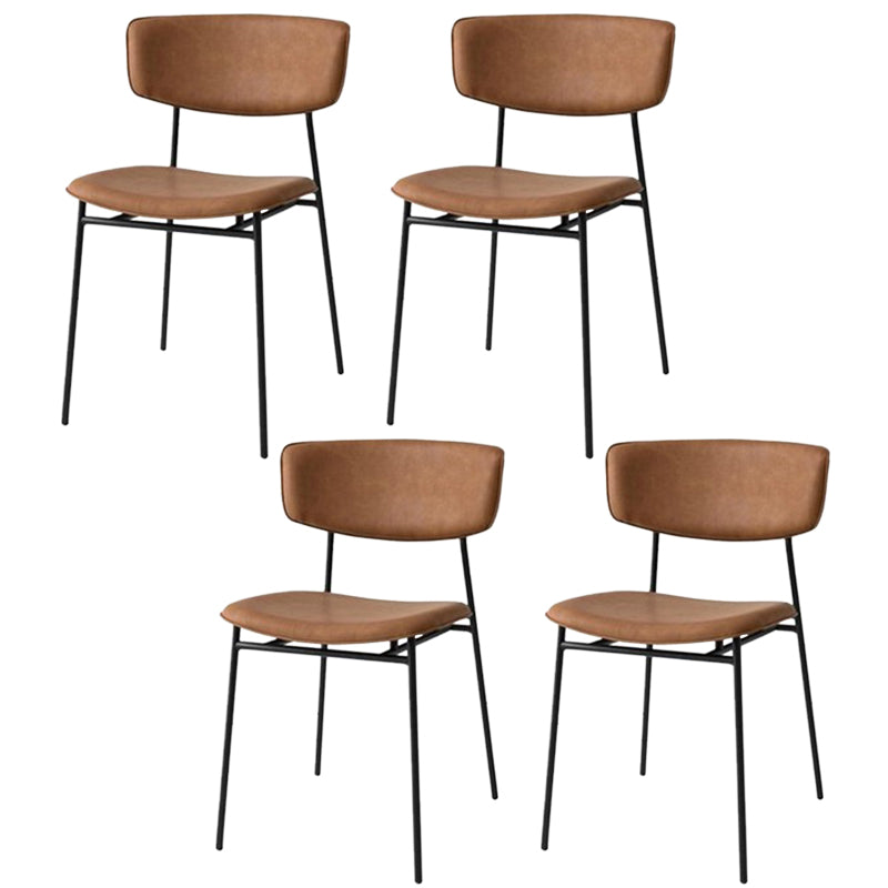 Leather Contemporary Restaurant Side Chair Open Dark Color Dining Chair Brown Leather 4 Piece Set Clearhalo ' kitchen&dining_furn' 'Dining Chairs' 'Dining Tables & Seating' 'dining_chair' 'furn' 'furn_dining_chair' 'Furniture' 'furniture_dining_chair' 'Kitchen & Dining Furniture' 'kitchen' 3540444