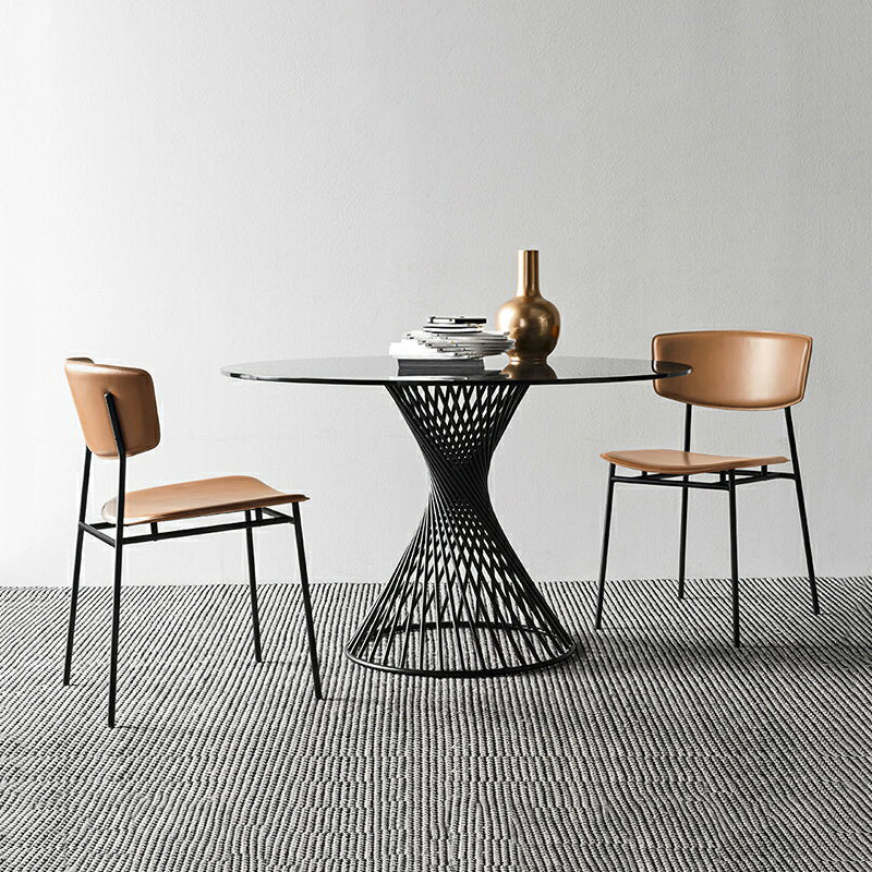 Leather Contemporary Restaurant Side Chair Open Dark Color Dining Chair Clearhalo ' kitchen&dining_furn' 'Dining Chairs' 'Dining Tables & Seating' 'dining_chair' 'furn' 'furn_dining_chair' 'Furniture' 'furniture_dining_chair' 'Kitchen & Dining Furniture' 'kitchen' 3540446