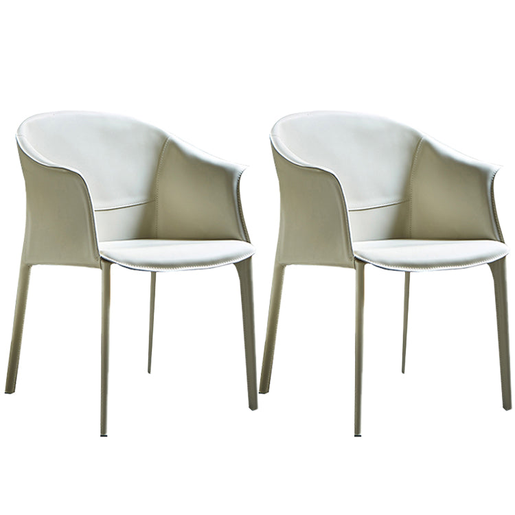 Minimalist Kitchen Dining Arm Chair Solid Back PU Leather Dining Arm Chair White 2 Piece Set Clearhalo ' kitchen&dining_furn' 'Dining Chairs' 'Dining Tables & Seating' 'dining_chair' 'furn' 'furn_dining_chair' 'Furniture' 'furniture_dining_chair' 'Kitchen & Dining Furniture' 'kitchen' 3540481