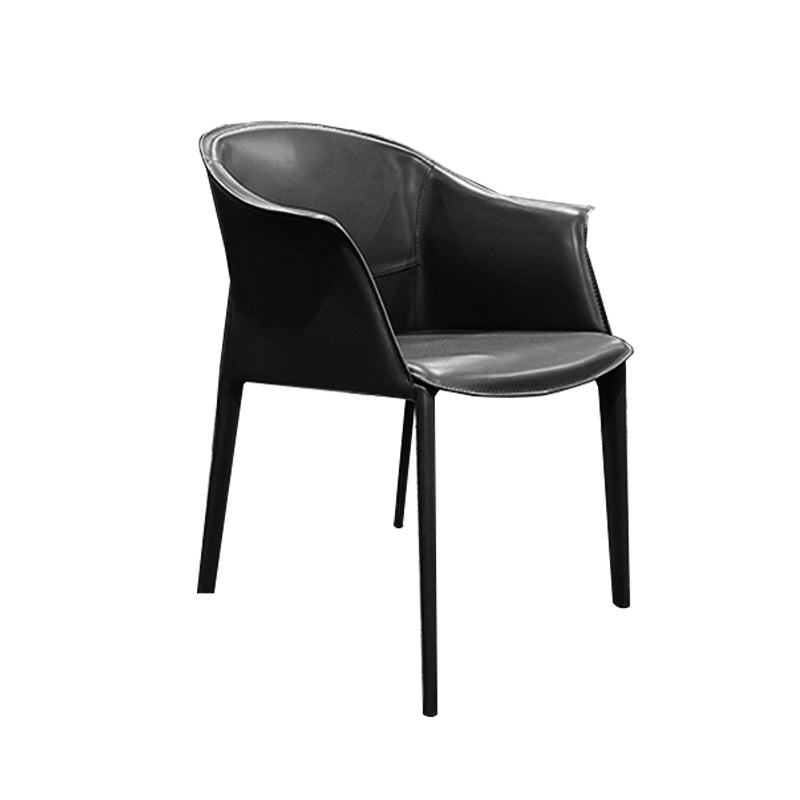 Minimalist Kitchen Dining Arm Chair Solid Back PU Leather Dining Arm Chair Black 1 Piece Clearhalo ' kitchen&dining_furn' 'Dining Chairs' 'Dining Tables & Seating' 'dining_chair' 'furn' 'furn_dining_chair' 'Furniture' 'furniture_dining_chair' 'Kitchen & Dining Furniture' 'kitchen' 3540491