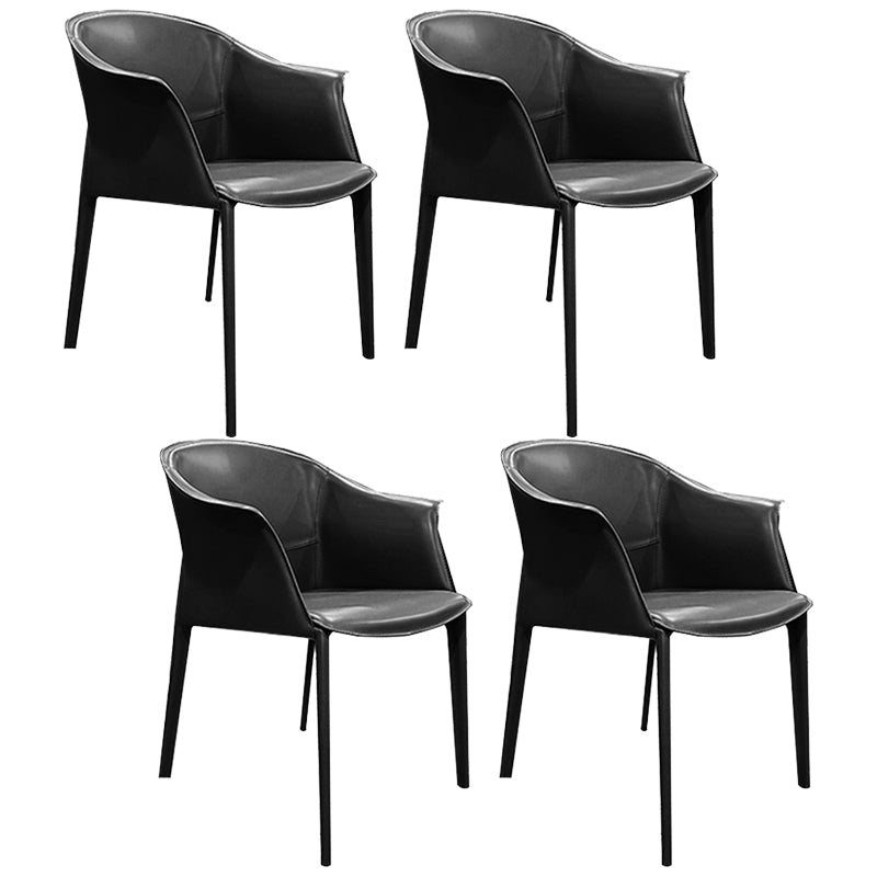 Minimalist Kitchen Dining Arm Chair Solid Back PU Leather Dining Arm Chair Black 4 Piece Set Clearhalo ' kitchen&dining_furn' 'Dining Chairs' 'Dining Tables & Seating' 'dining_chair' 'furn' 'furn_dining_chair' 'Furniture' 'furniture_dining_chair' 'Kitchen & Dining Furniture' 'kitchen' 3540495