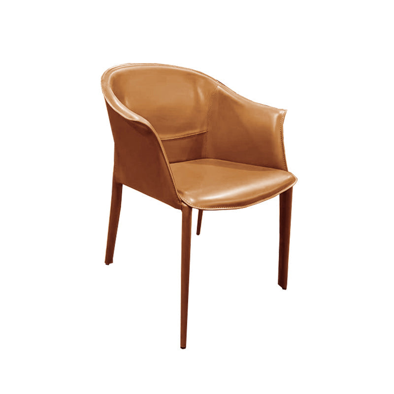 Minimalist Kitchen Dining Arm Chair Solid Back PU Leather Dining Arm Chair Khaki 1 Piece Clearhalo ' kitchen&dining_furn' 'Dining Chairs' 'Dining Tables & Seating' 'dining_chair' 'furn' 'furn_dining_chair' 'Furniture' 'furniture_dining_chair' 'Kitchen & Dining Furniture' 'kitchen' 3540497