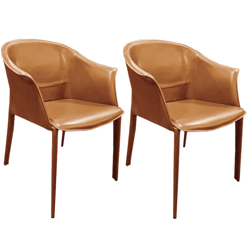 Minimalist Kitchen Dining Arm Chair Solid Back PU Leather Dining Arm Chair Khaki 2 Piece Set Clearhalo ' kitchen&dining_furn' 'Dining Chairs' 'Dining Tables & Seating' 'dining_chair' 'furn' 'furn_dining_chair' 'Furniture' 'furniture_dining_chair' 'Kitchen & Dining Furniture' 'kitchen' 3540500