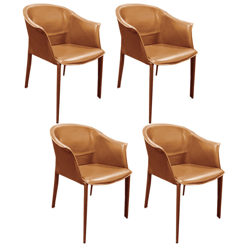 Minimalist Kitchen Dining Arm Chair Solid Back PU Leather Dining Arm Chair Khaki 4 Piece Set Clearhalo ' kitchen&dining_furn' 'Dining Chairs' 'Dining Tables & Seating' 'dining_chair' 'furn' 'furn_dining_chair' 'Furniture' 'furniture_dining_chair' 'Kitchen & Dining Furniture' 'kitchen' 3540502