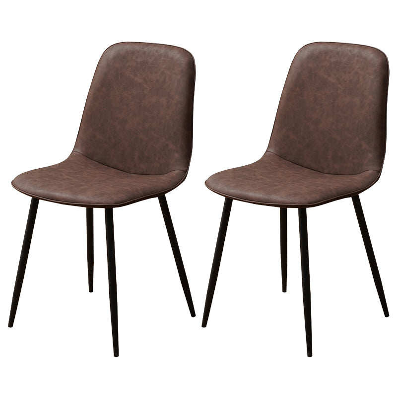 Leather Scandinavian Kitchen Side Chair Matte Finish Solid Back Dining Chair Dark Brown 2 Piece Set Clearhalo ' kitchen&dining_furn' 'Dining Chairs' 'Dining Tables & Seating' 'dining_chair' 'furn' 'furn_dining_chair' 'Furniture' 'furniture_dining_chair' 'Kitchen & Dining Furniture' 'kitchen' 3540624