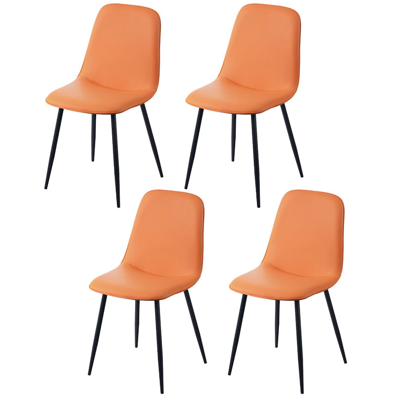 Leather Scandinavian Kitchen Side Chair Matte Finish Solid Back Dining Chair Orange-Red 4 Piece Set Clearhalo ' kitchen&dining_furn' 'Dining Chairs' 'Dining Tables & Seating' 'dining_chair' 'furn' 'furn_dining_chair' 'Furniture' 'furniture_dining_chair' 'Kitchen & Dining Furniture' 'kitchen' 3540631