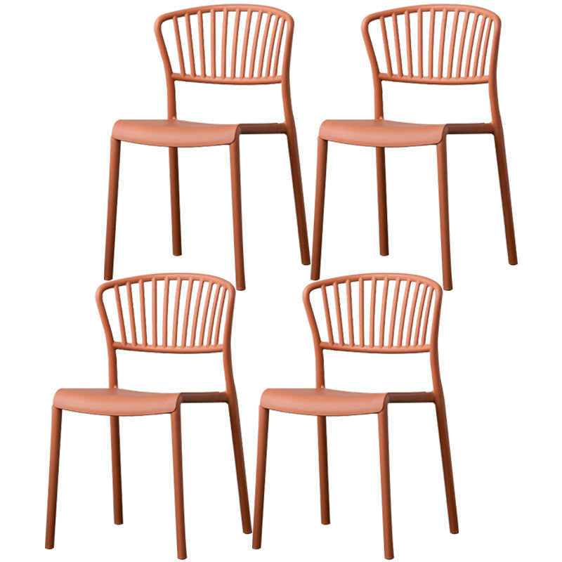 Nordic Style Plastic Dining Room Chair Slat Back Dining Side Chair for Home Use Orange-Red 4 Piece Set Clearhalo ' kitchen&dining_furn' 'Dining Chairs' 'Dining Tables & Seating' 'dining_chair' 'furn' 'furn_dining_chair' 'Furniture' 'furniture_dining_chair' 'Kitchen & Dining Furniture' 'kitchen' 3540903