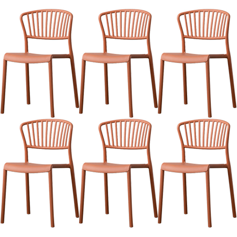 Nordic Style Plastic Dining Room Chair Slat Back Dining Side Chair for Home Use Orange-Red 6 Piece Set Clearhalo ' kitchen&dining_furn' 'Dining Chairs' 'Dining Tables & Seating' 'dining_chair' 'furn' 'furn_dining_chair' 'Furniture' 'furniture_dining_chair' 'Kitchen & Dining Furniture' 'kitchen' 3540904