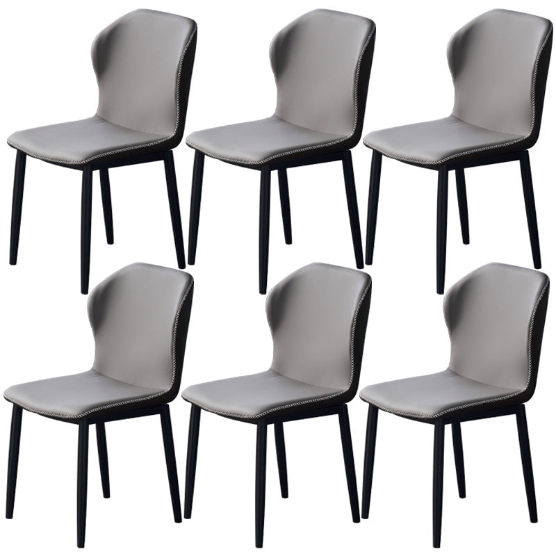 Home Contemporary Side Chair Wingback Metal Dining Room Chair with Leather Cushion Dark Gray 6 Piece Set Clearhalo ' kitchen&dining_furn' 'Dining Chairs' 'Dining Tables & Seating' 'dining_chair' 'furn' 'furn_dining_chair' 'Furniture' 'furniture_dining_chair' 'Kitchen & Dining Furniture' 'kitchen' 3541004