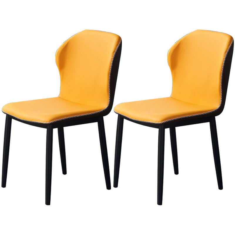 Home Contemporary Side Chair Wingback Metal Dining Room Chair with Leather Cushion Orange Yellow 2 Piece Set Clearhalo ' kitchen&dining_furn' 'Dining Chairs' 'Dining Tables & Seating' 'dining_chair' 'furn' 'furn_dining_chair' 'Furniture' 'furniture_dining_chair' 'Kitchen & Dining Furniture' 'kitchen' 3541012