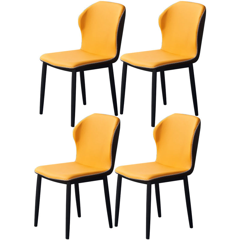 Home Contemporary Side Chair Wingback Metal Dining Room Chair with Leather Cushion Orange Yellow 4 Piece Set Clearhalo ' kitchen&dining_furn' 'Dining Chairs' 'Dining Tables & Seating' 'dining_chair' 'furn' 'furn_dining_chair' 'Furniture' 'furniture_dining_chair' 'Kitchen & Dining Furniture' 'kitchen' 3541014