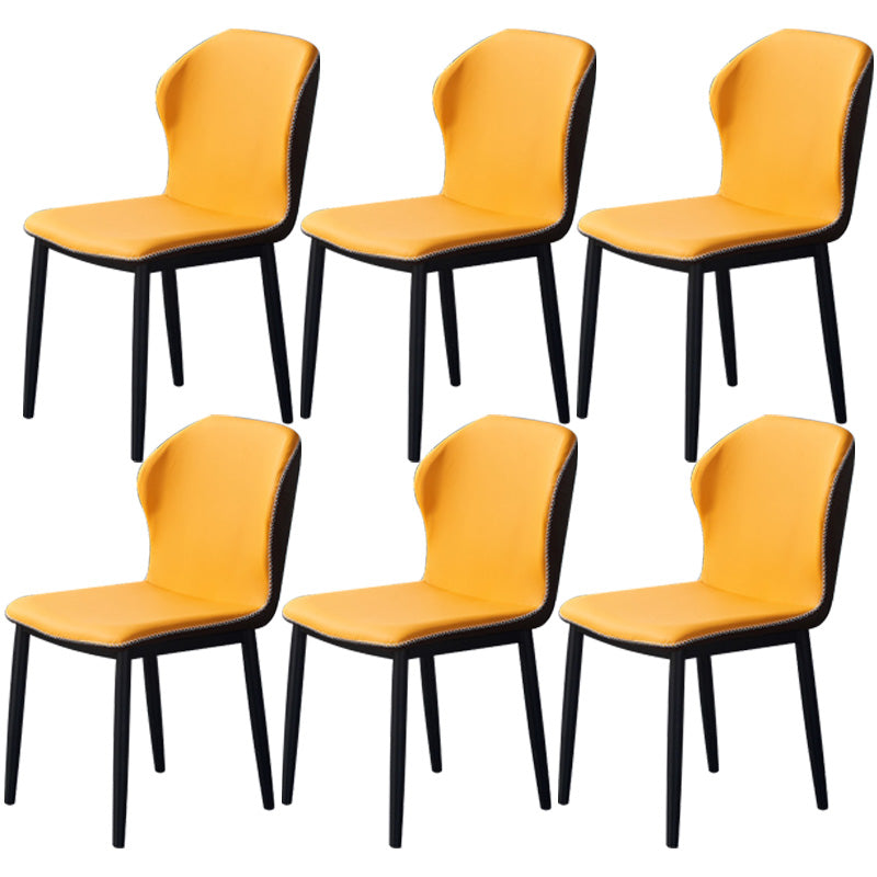 Home Contemporary Side Chair Wingback Metal Dining Room Chair with Leather Cushion Orange Yellow 6 Piece Set Clearhalo ' kitchen&dining_furn' 'Dining Chairs' 'Dining Tables & Seating' 'dining_chair' 'furn' 'furn_dining_chair' 'Furniture' 'furniture_dining_chair' 'Kitchen & Dining Furniture' 'kitchen' 3541017