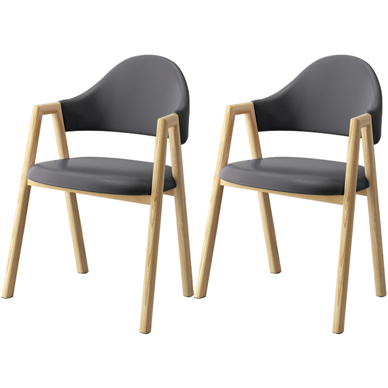 Scandinavian Study Room Metal Arm Chair Colorful Open Dining Chair with Natural Legs Dark Gray Leather 2 Piece Set Clearhalo ' kitchen&dining_furn' 'Dining Chairs' 'Dining Tables & Seating' 'dining_chair' 'furn' 'furn_dining_chair' 'Furniture' 'furniture_dining_chair' 'Kitchen & Dining Furniture' 'kitchen' 3541022