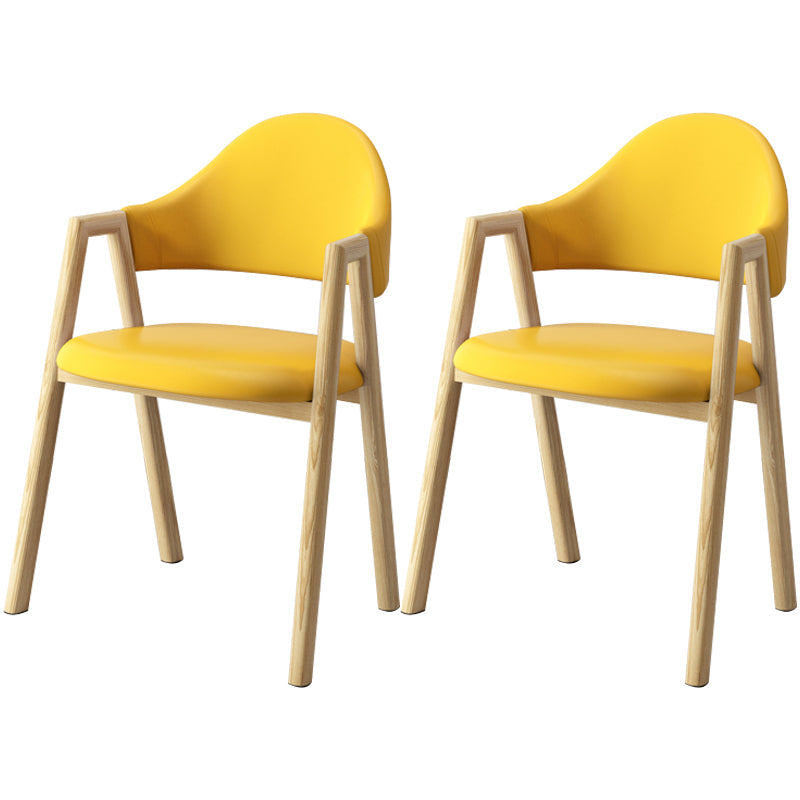 Scandinavian Study Room Metal Arm Chair Colorful Open Dining Chair with Natural Legs Yellow Leather 2 Piece Set Clearhalo ' kitchen&dining_furn' 'Dining Chairs' 'Dining Tables & Seating' 'dining_chair' 'furn' 'furn_dining_chair' 'Furniture' 'furniture_dining_chair' 'Kitchen & Dining Furniture' 'kitchen' 3541034
