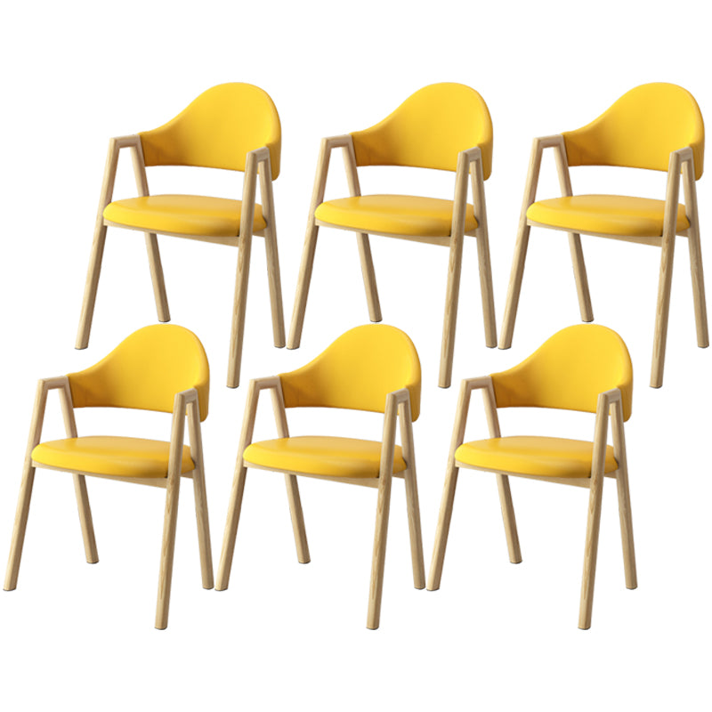 Scandinavian Study Room Metal Arm Chair Colorful Open Dining Chair with Natural Legs Yellow Leather 6 Piece Set Clearhalo ' kitchen&dining_furn' 'Dining Chairs' 'Dining Tables & Seating' 'dining_chair' 'furn' 'furn_dining_chair' 'Furniture' 'furniture_dining_chair' 'Kitchen & Dining Furniture' 'kitchen' 3541037
