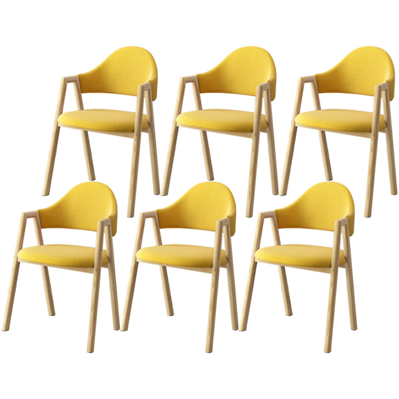 Scandinavian Study Room Metal Arm Chair Colorful Open Dining Chair with Natural Legs Yellow Fabric 6 Piece Set Clearhalo ' kitchen&dining_furn' 'Dining Chairs' 'Dining Tables & Seating' 'dining_chair' 'furn' 'furn_dining_chair' 'Furniture' 'furniture_dining_chair' 'Kitchen & Dining Furniture' 'kitchen' 3541040