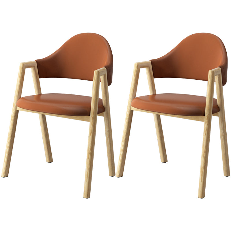 Scandinavian Study Room Metal Arm Chair Colorful Open Dining Chair with Natural Legs Brown Leather 2 Piece Set Clearhalo ' kitchen&dining_furn' 'Dining Chairs' 'Dining Tables & Seating' 'dining_chair' 'furn' 'furn_dining_chair' 'Furniture' 'furniture_dining_chair' 'Kitchen & Dining Furniture' 'kitchen' 3541041