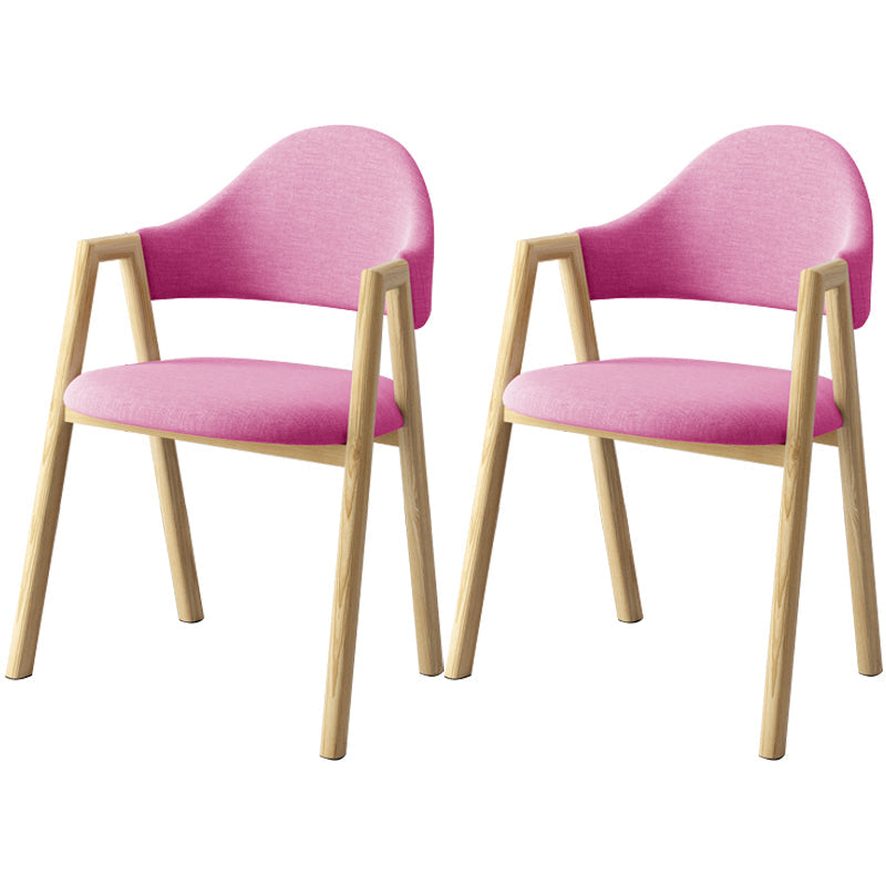 Scandinavian Study Room Metal Arm Chair Colorful Open Dining Chair with Natural Legs Pink Fabric 2 Piece Set Clearhalo ' kitchen&dining_furn' 'Dining Chairs' 'Dining Tables & Seating' 'dining_chair' 'furn' 'furn_dining_chair' 'Furniture' 'furniture_dining_chair' 'Kitchen & Dining Furniture' 'kitchen' 3541047