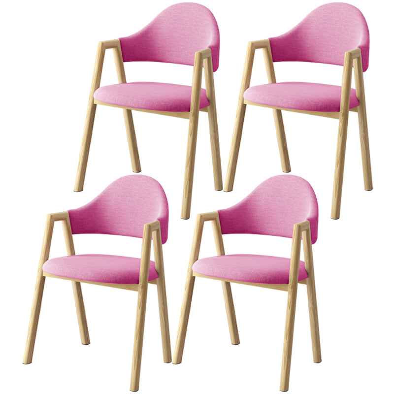 Scandinavian Study Room Metal Arm Chair Colorful Open Dining Chair with Natural Legs Pink Fabric 4 Piece Set Clearhalo ' kitchen&dining_furn' 'Dining Chairs' 'Dining Tables & Seating' 'dining_chair' 'furn' 'furn_dining_chair' 'Furniture' 'furniture_dining_chair' 'Kitchen & Dining Furniture' 'kitchen' 3541048