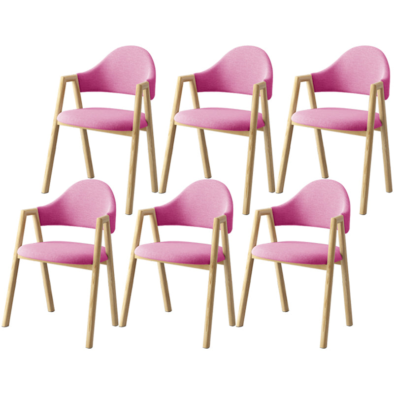 Scandinavian Study Room Metal Arm Chair Colorful Open Dining Chair with Natural Legs Pink Fabric 6 Piece Set Clearhalo ' kitchen&dining_furn' 'Dining Chairs' 'Dining Tables & Seating' 'dining_chair' 'furn' 'furn_dining_chair' 'Furniture' 'furniture_dining_chair' 'Kitchen & Dining Furniture' 'kitchen' 3541049