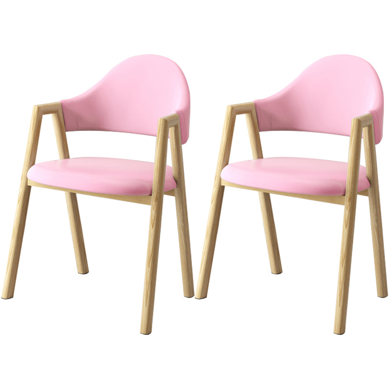Scandinavian Study Room Metal Arm Chair Colorful Open Dining Chair with Natural Legs Pink Leather 2 Piece Set Clearhalo ' kitchen&dining_furn' 'Dining Chairs' 'Dining Tables & Seating' 'dining_chair' 'furn' 'furn_dining_chair' 'Furniture' 'furniture_dining_chair' 'Kitchen & Dining Furniture' 'kitchen' 3541050