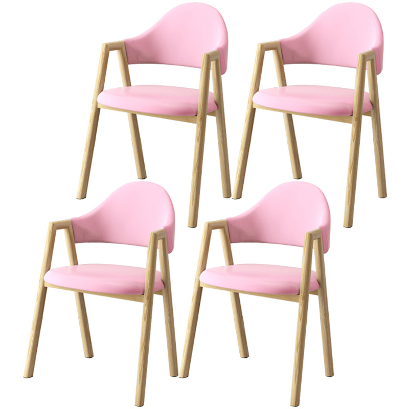 Scandinavian Study Room Metal Arm Chair Colorful Open Dining Chair with Natural Legs Pink Leather 4 Piece Set Clearhalo ' kitchen&dining_furn' 'Dining Chairs' 'Dining Tables & Seating' 'dining_chair' 'furn' 'furn_dining_chair' 'Furniture' 'furniture_dining_chair' 'Kitchen & Dining Furniture' 'kitchen' 3541051