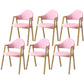 Scandinavian Study Room Metal Arm Chair Colorful Open Dining Chair with Natural Legs Pink Leather 6 Piece Set Clearhalo ' kitchen&dining_furn' 'Dining Chairs' 'Dining Tables & Seating' 'dining_chair' 'furn' 'furn_dining_chair' 'Furniture' 'furniture_dining_chair' 'Kitchen & Dining Furniture' 'kitchen' 3541052
