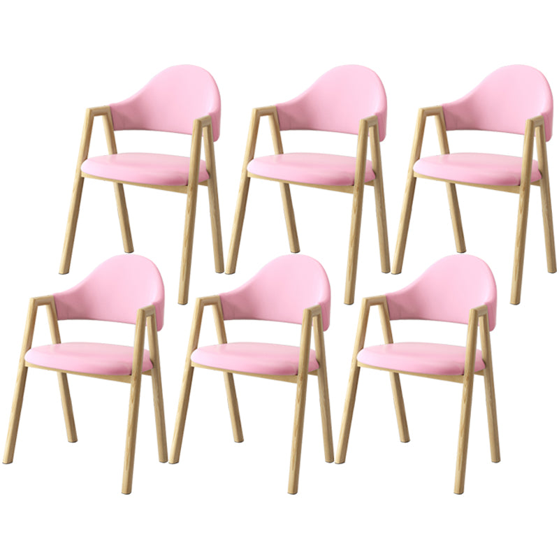 Scandinavian Study Room Metal Arm Chair Colorful Open Dining Chair with Natural Legs Pink Leather 6 Piece Set Clearhalo ' kitchen&dining_furn' 'Dining Chairs' 'Dining Tables & Seating' 'dining_chair' 'furn' 'furn_dining_chair' 'Furniture' 'furniture_dining_chair' 'Kitchen & Dining Furniture' 'kitchen' 3541052