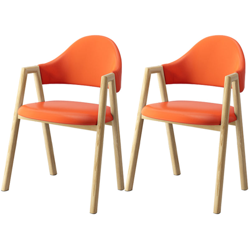 Scandinavian Study Room Metal Arm Chair Colorful Open Dining Chair with Natural Legs Orange Leather 2 Piece Set Clearhalo ' kitchen&dining_furn' 'Dining Chairs' 'Dining Tables & Seating' 'dining_chair' 'furn' 'furn_dining_chair' 'Furniture' 'furniture_dining_chair' 'Kitchen & Dining Furniture' 'kitchen' 3541056