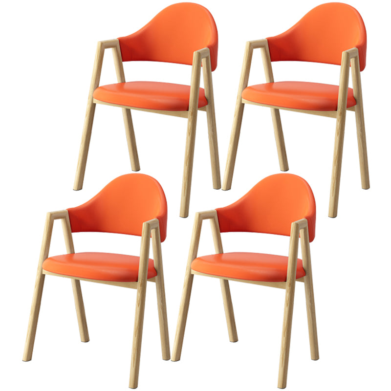 Scandinavian Study Room Metal Arm Chair Colorful Open Dining Chair with Natural Legs Orange Leather 4 Piece Set Clearhalo ' kitchen&dining_furn' 'Dining Chairs' 'Dining Tables & Seating' 'dining_chair' 'furn' 'furn_dining_chair' 'Furniture' 'furniture_dining_chair' 'Kitchen & Dining Furniture' 'kitchen' 3541057