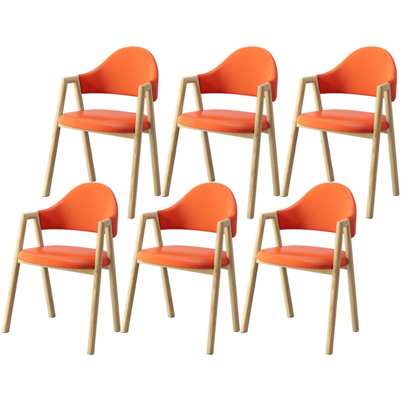 Scandinavian Study Room Metal Arm Chair Colorful Open Dining Chair with Natural Legs Orange Leather 6 Piece Set Clearhalo ' kitchen&dining_furn' 'Dining Chairs' 'Dining Tables & Seating' 'dining_chair' 'furn' 'furn_dining_chair' 'Furniture' 'furniture_dining_chair' 'Kitchen & Dining Furniture' 'kitchen' 3541058