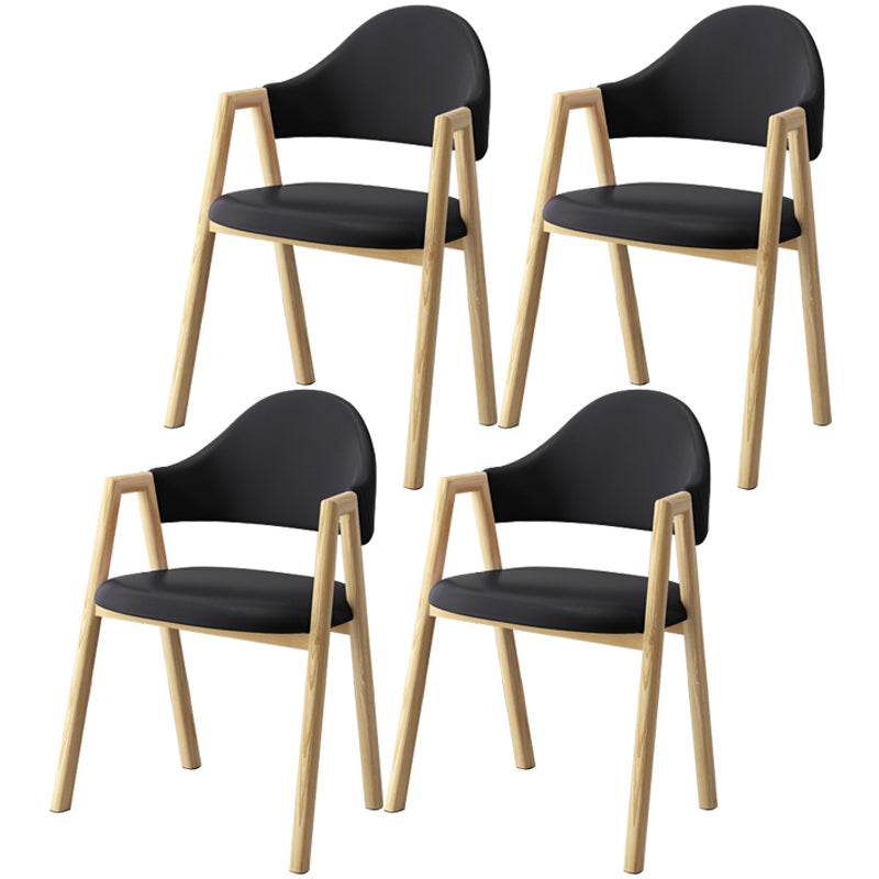 Scandinavian Study Room Metal Arm Chair Colorful Open Dining Chair with Natural Legs Black Leather 4 Piece Set Clearhalo ' kitchen&dining_furn' 'Dining Chairs' 'Dining Tables & Seating' 'dining_chair' 'furn' 'furn_dining_chair' 'Furniture' 'furniture_dining_chair' 'Kitchen & Dining Furniture' 'kitchen' 3541063