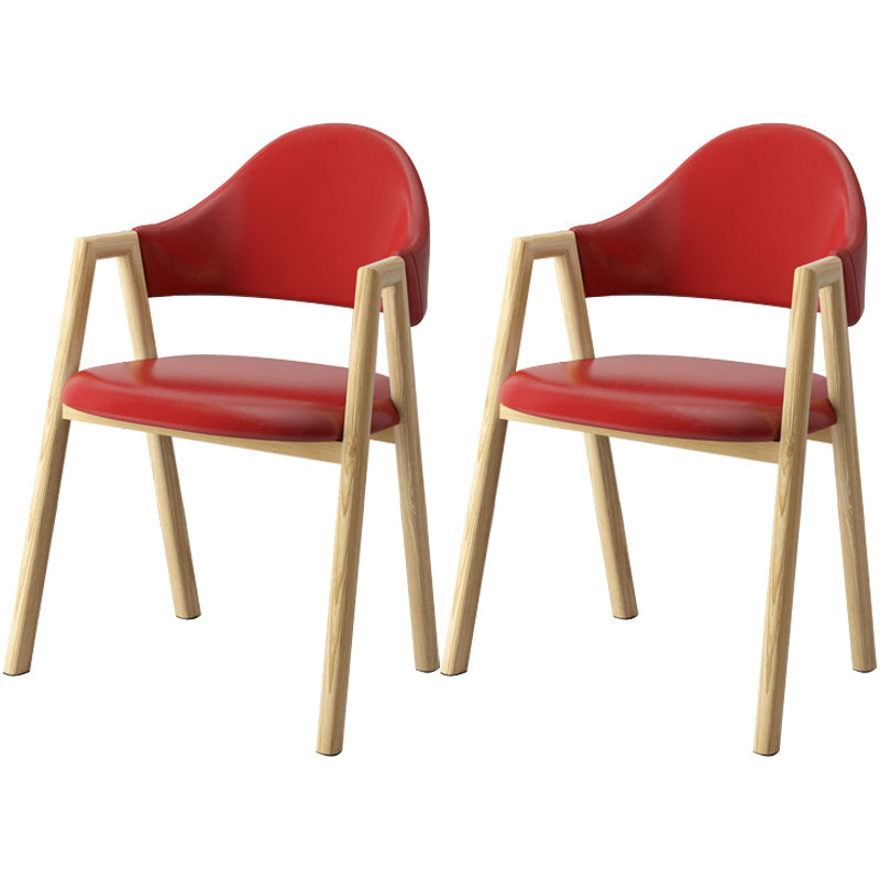 Scandinavian Study Room Metal Arm Chair Colorful Open Dining Chair with Natural Legs Red Leather 2 Piece Set Clearhalo ' kitchen&dining_furn' 'Dining Chairs' 'Dining Tables & Seating' 'dining_chair' 'furn' 'furn_dining_chair' 'Furniture' 'furniture_dining_chair' 'Kitchen & Dining Furniture' 'kitchen' 3541068