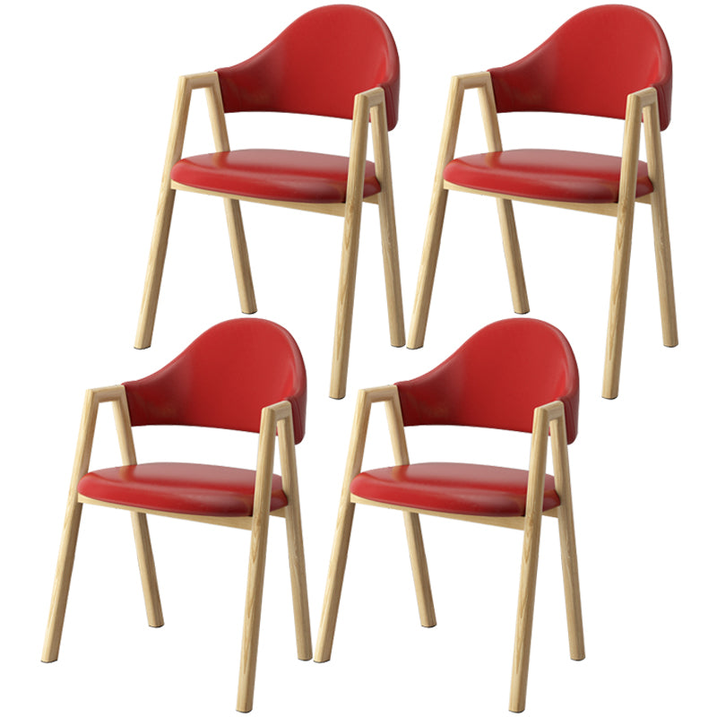 Scandinavian Study Room Metal Arm Chair Colorful Open Dining Chair with Natural Legs Red Leather 4 Piece Set Clearhalo ' kitchen&dining_furn' 'Dining Chairs' 'Dining Tables & Seating' 'dining_chair' 'furn' 'furn_dining_chair' 'Furniture' 'furniture_dining_chair' 'Kitchen & Dining Furniture' 'kitchen' 3541069