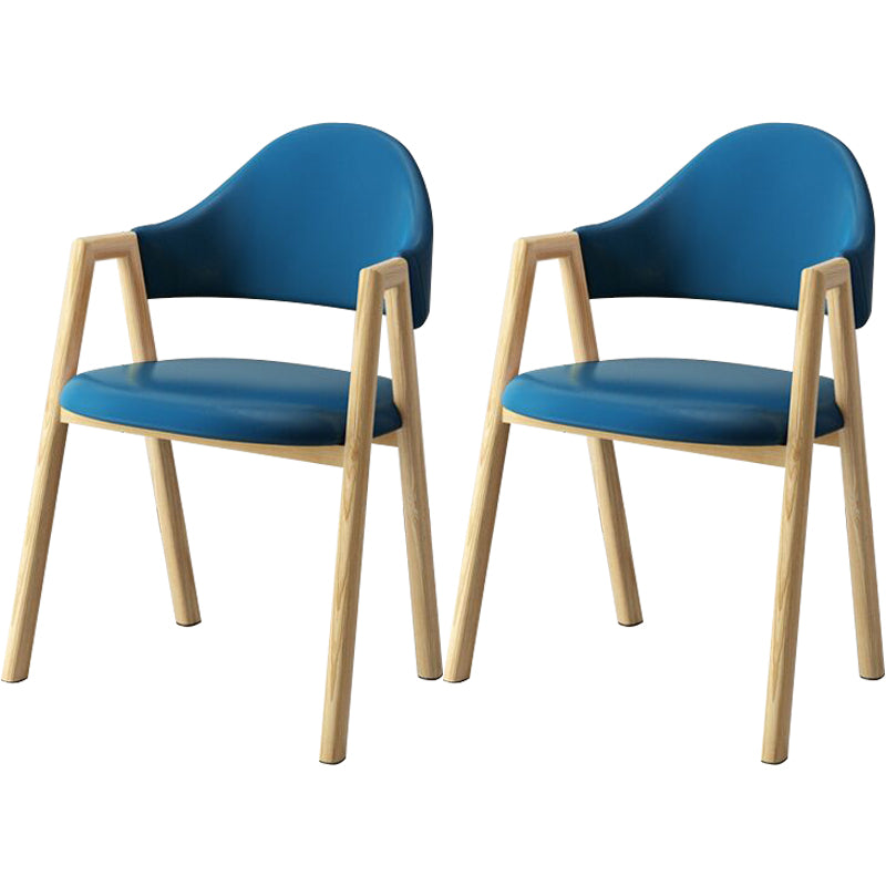 Scandinavian Study Room Metal Arm Chair Colorful Open Dining Chair with Natural Legs Dark Blue Leather 2 Piece Set Clearhalo ' kitchen&dining_furn' 'Dining Chairs' 'Dining Tables & Seating' 'dining_chair' 'furn' 'furn_dining_chair' 'Furniture' 'furniture_dining_chair' 'Kitchen & Dining Furniture' 'kitchen' 3541074