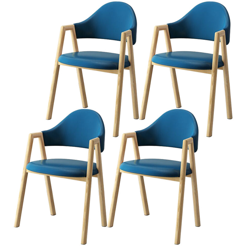 Scandinavian Study Room Metal Arm Chair Colorful Open Dining Chair with Natural Legs Dark Blue Leather 4 Piece Set Clearhalo ' kitchen&dining_furn' 'Dining Chairs' 'Dining Tables & Seating' 'dining_chair' 'furn' 'furn_dining_chair' 'Furniture' 'furniture_dining_chair' 'Kitchen & Dining Furniture' 'kitchen' 3541075