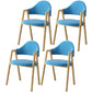 Scandinavian Study Room Metal Arm Chair Colorful Open Dining Chair with Natural Legs Lake Blue Leather 4 Piece Set Clearhalo ' kitchen&dining_furn' 'Dining Chairs' 'Dining Tables & Seating' 'dining_chair' 'furn' 'furn_dining_chair' 'Furniture' 'furniture_dining_chair' 'Kitchen & Dining Furniture' 'kitchen' 3541078