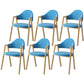 Scandinavian Study Room Metal Arm Chair Colorful Open Dining Chair with Natural Legs Lake Blue Leather 6 Piece Set Clearhalo ' kitchen&dining_furn' 'Dining Chairs' 'Dining Tables & Seating' 'dining_chair' 'furn' 'furn_dining_chair' 'Furniture' 'furniture_dining_chair' 'Kitchen & Dining Furniture' 'kitchen' 3541079