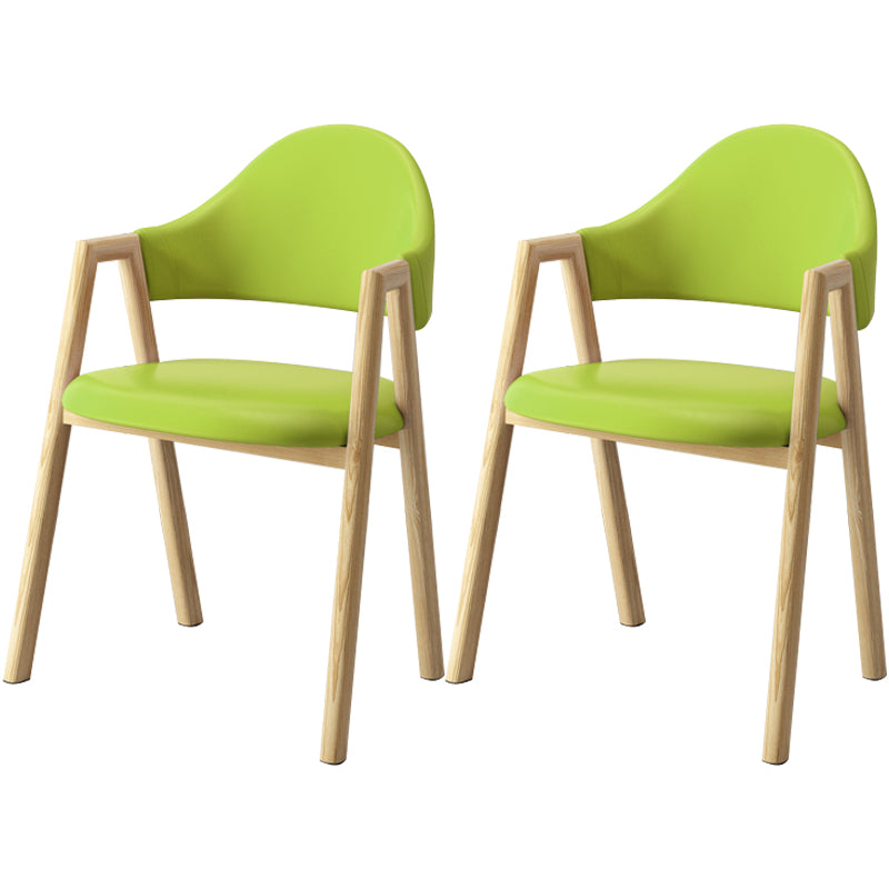 Scandinavian Study Room Metal Arm Chair Colorful Open Dining Chair with Natural Legs Green Leather 2 Piece Set Clearhalo ' kitchen&dining_furn' 'Dining Chairs' 'Dining Tables & Seating' 'dining_chair' 'furn' 'furn_dining_chair' 'Furniture' 'furniture_dining_chair' 'Kitchen & Dining Furniture' 'kitchen' 3541089