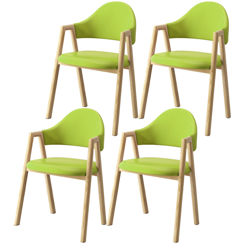 Scandinavian Study Room Metal Arm Chair Colorful Open Dining Chair with Natural Legs Green Leather 4 Piece Set Clearhalo ' kitchen&dining_furn' 'Dining Chairs' 'Dining Tables & Seating' 'dining_chair' 'furn' 'furn_dining_chair' 'Furniture' 'furniture_dining_chair' 'Kitchen & Dining Furniture' 'kitchen' 3541090