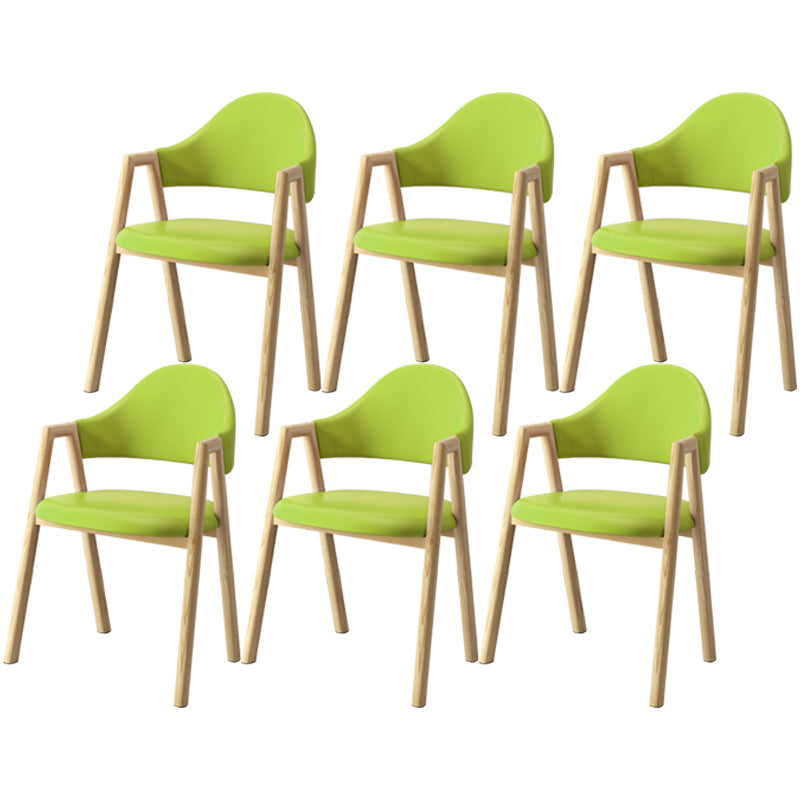 Scandinavian Study Room Metal Arm Chair Colorful Open Dining Chair with Natural Legs Green Leather 6 Piece Set Clearhalo ' kitchen&dining_furn' 'Dining Chairs' 'Dining Tables & Seating' 'dining_chair' 'furn' 'furn_dining_chair' 'Furniture' 'furniture_dining_chair' 'Kitchen & Dining Furniture' 'kitchen' 3541091