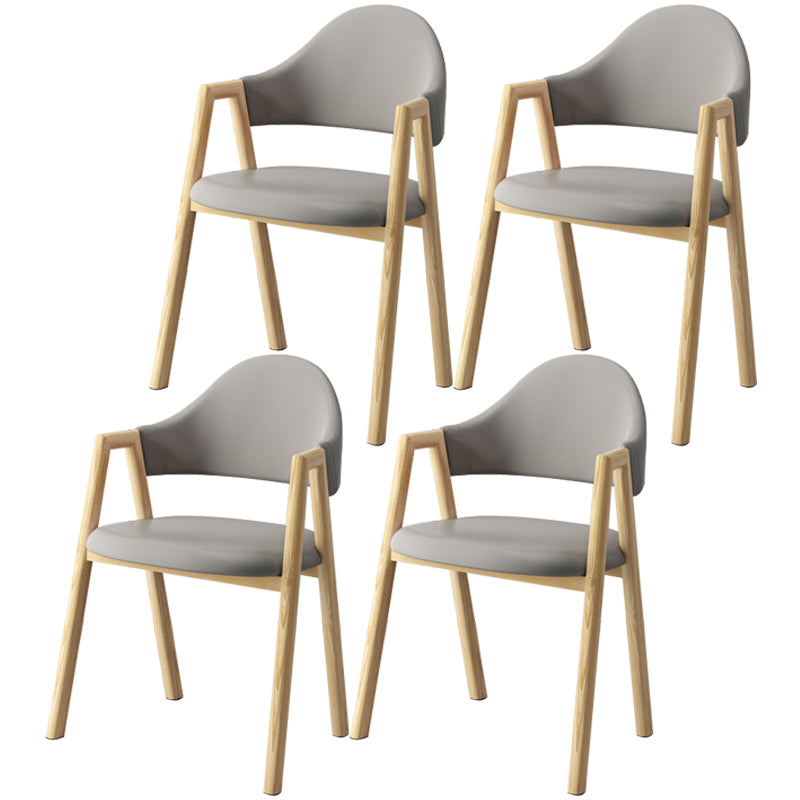 Scandinavian Study Room Metal Arm Chair Colorful Open Dining Chair with Natural Legs Light Gray Leather 4 Piece Set Clearhalo ' kitchen&dining_furn' 'Dining Chairs' 'Dining Tables & Seating' 'dining_chair' 'furn' 'furn_dining_chair' 'Furniture' 'furniture_dining_chair' 'Kitchen & Dining Furniture' 'kitchen' 3541096