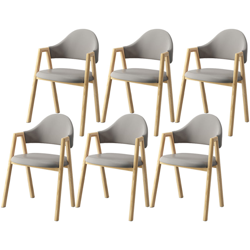 Scandinavian Study Room Metal Arm Chair Colorful Open Dining Chair with Natural Legs Light Gray Leather 6 Piece Set Clearhalo ' kitchen&dining_furn' 'Dining Chairs' 'Dining Tables & Seating' 'dining_chair' 'furn' 'furn_dining_chair' 'Furniture' 'furniture_dining_chair' 'Kitchen & Dining Furniture' 'kitchen' 3541097
