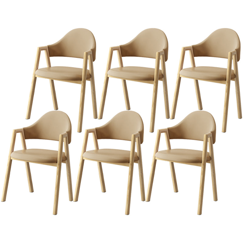 Scandinavian Study Room Metal Arm Chair Colorful Open Dining Chair with Natural Legs Light Khaki Leather 6 Piece Set Clearhalo ' kitchen&dining_furn' 'Dining Chairs' 'Dining Tables & Seating' 'dining_chair' 'furn' 'furn_dining_chair' 'Furniture' 'furniture_dining_chair' 'Kitchen & Dining Furniture' 'kitchen' 3541103