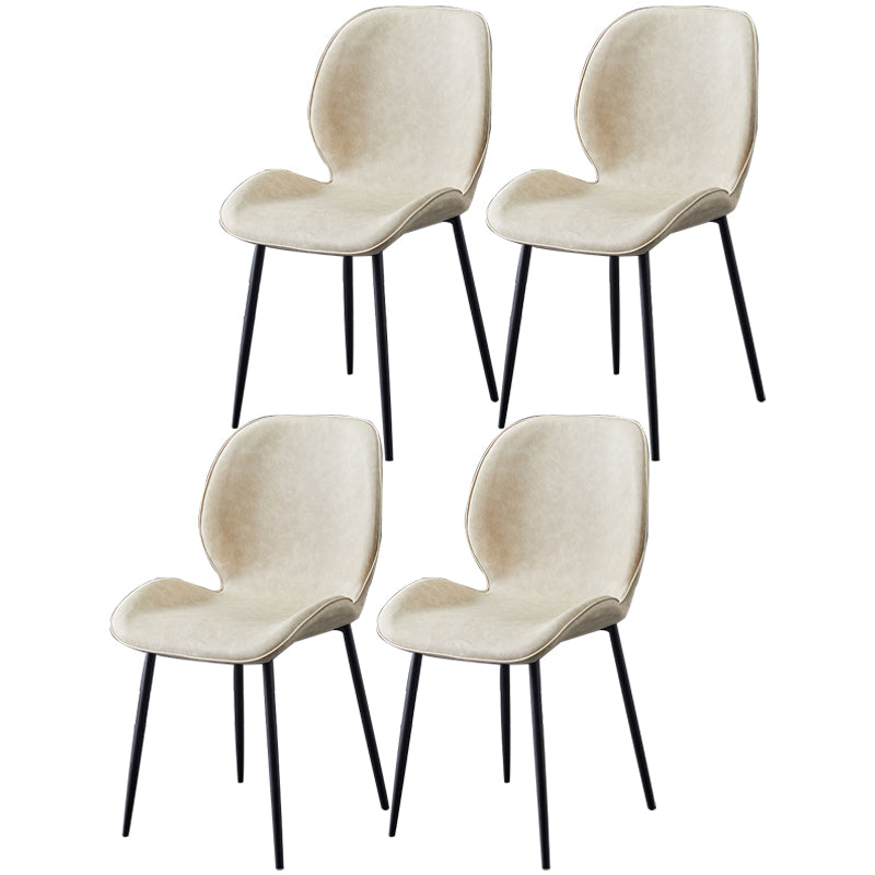 Contemporary Style Metal Dining Room Chair Solid Back Chair with Black Legs Off-White PU 4 Piece Set Clearhalo ' kitchen&dining_furn' 'Dining Chairs' 'Dining Tables & Seating' 'dining_chair' 'furn' 'furn_dining_chair' 'Furniture' 'furniture_dining_chair' 'Kitchen & Dining Furniture' 'kitchen' 3541187
