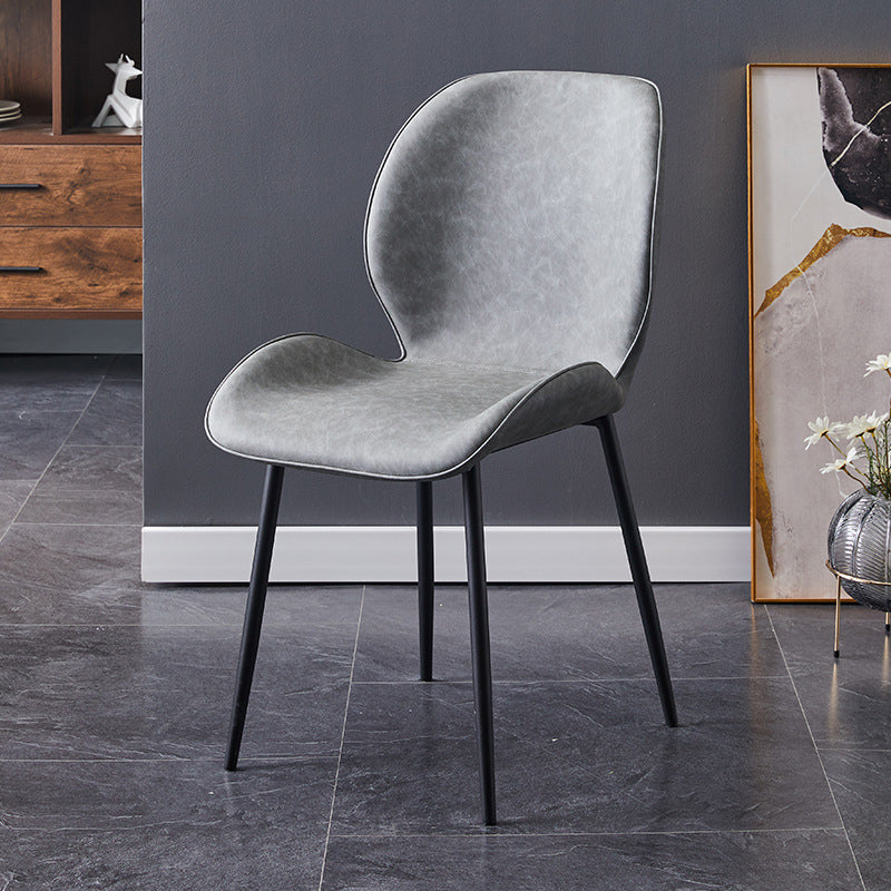 Contemporary Style Metal Dining Room Chair Solid Back Chair with Black Legs Dark Gray PU 1 Piece Clearhalo ' kitchen&dining_furn' 'Dining Chairs' 'Dining Tables & Seating' 'dining_chair' 'furn' 'furn_dining_chair' 'Furniture' 'furniture_dining_chair' 'Kitchen & Dining Furniture' 'kitchen' 3541188
