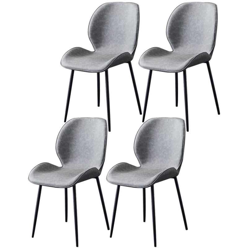 Contemporary Style Metal Dining Room Chair Solid Back Chair with Black Legs Dark Gray PU 4 Piece Set Clearhalo ' kitchen&dining_furn' 'Dining Chairs' 'Dining Tables & Seating' 'dining_chair' 'furn' 'furn_dining_chair' 'Furniture' 'furniture_dining_chair' 'Kitchen & Dining Furniture' 'kitchen' 3541192