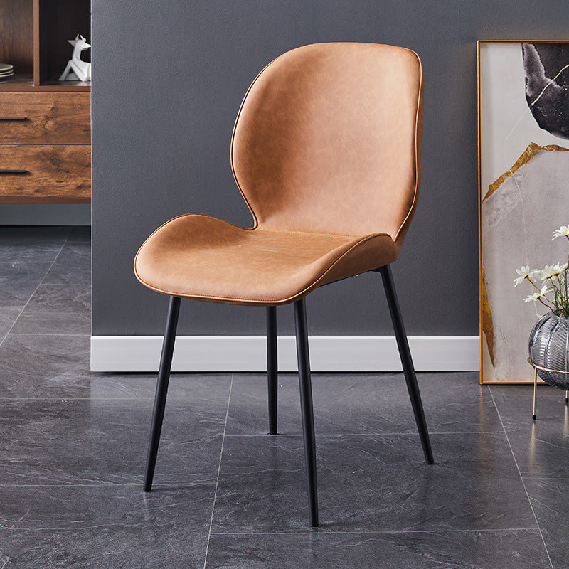 Contemporary Style Metal Dining Room Chair Solid Back Chair with Black Legs Light Brown PU 1 Piece Clearhalo ' kitchen&dining_furn' 'Dining Chairs' 'Dining Tables & Seating' 'dining_chair' 'furn' 'furn_dining_chair' 'Furniture' 'furniture_dining_chair' 'Kitchen & Dining Furniture' 'kitchen' 3541195