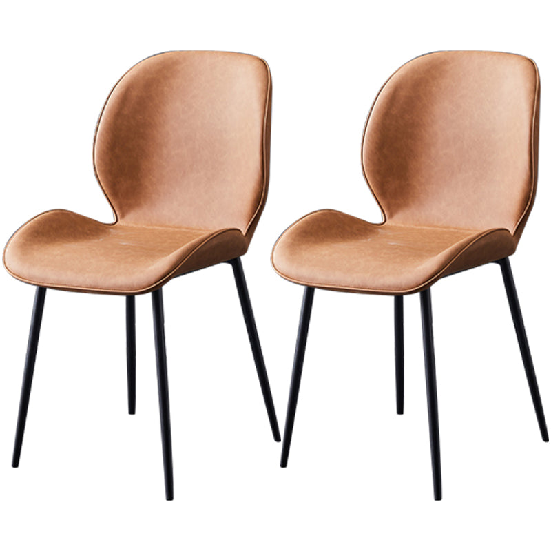 Contemporary Style Metal Dining Room Chair Solid Back Chair with Black Legs Light Brown PU 2 Piece Set Clearhalo ' kitchen&dining_furn' 'Dining Chairs' 'Dining Tables & Seating' 'dining_chair' 'furn' 'furn_dining_chair' 'Furniture' 'furniture_dining_chair' 'Kitchen & Dining Furniture' 'kitchen' 3541197