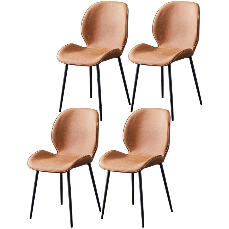 Contemporary Style Metal Dining Room Chair Solid Back Chair with Black Legs Light Brown PU 4 Piece Set Clearhalo ' kitchen&dining_furn' 'Dining Chairs' 'Dining Tables & Seating' 'dining_chair' 'furn' 'furn_dining_chair' 'Furniture' 'furniture_dining_chair' 'Kitchen & Dining Furniture' 'kitchen' 3541199